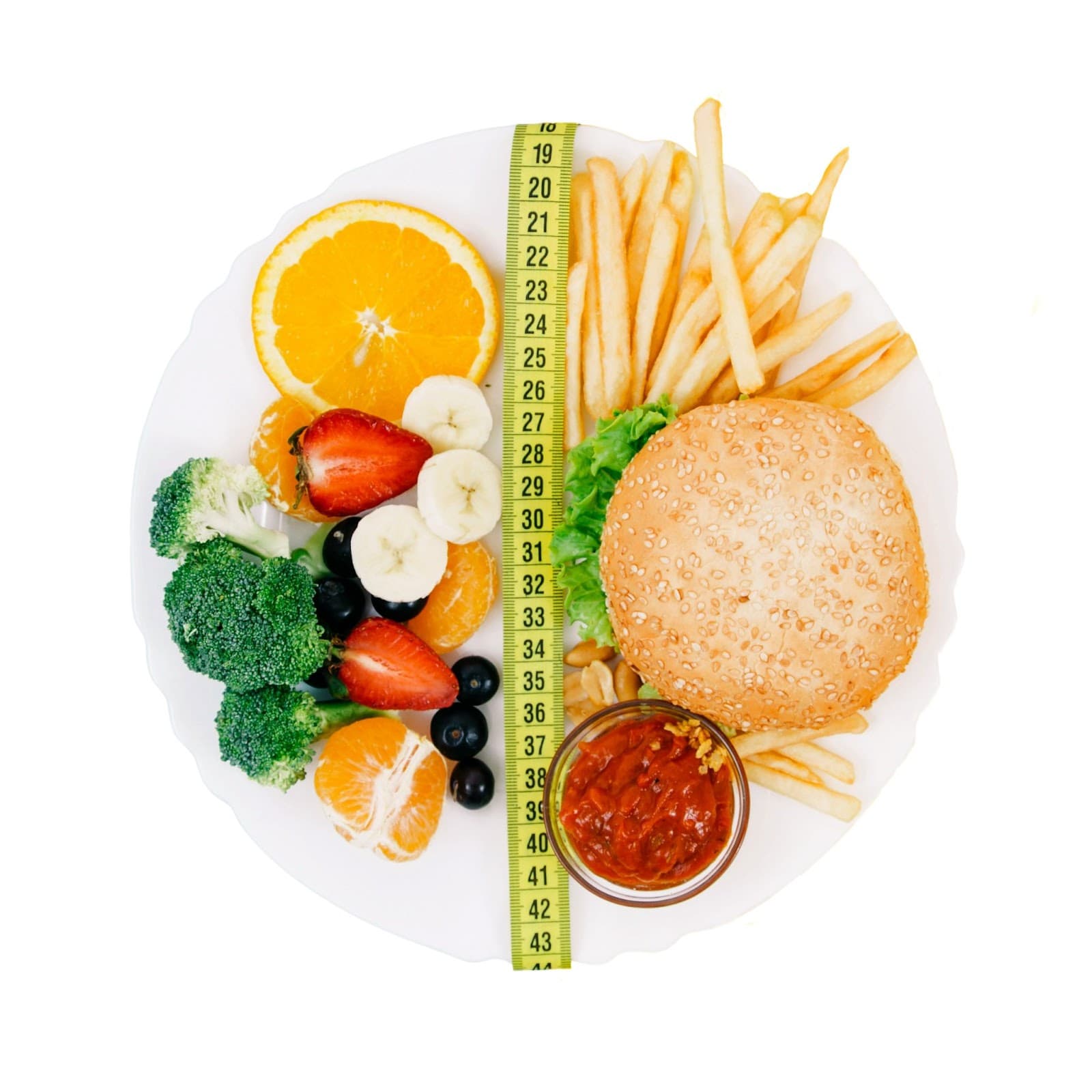 A plate of healthy and unhealthy food