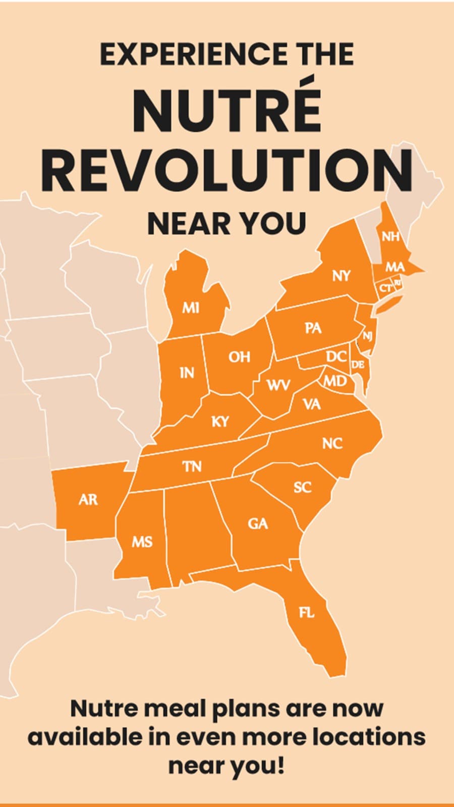 Map of States Nutre Delivers To